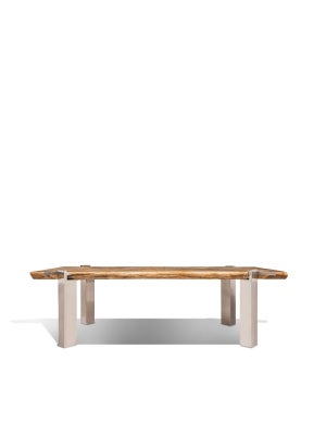Dundee Petrified Wood Table, Rect - Live Edge, Stainless Steel Legs